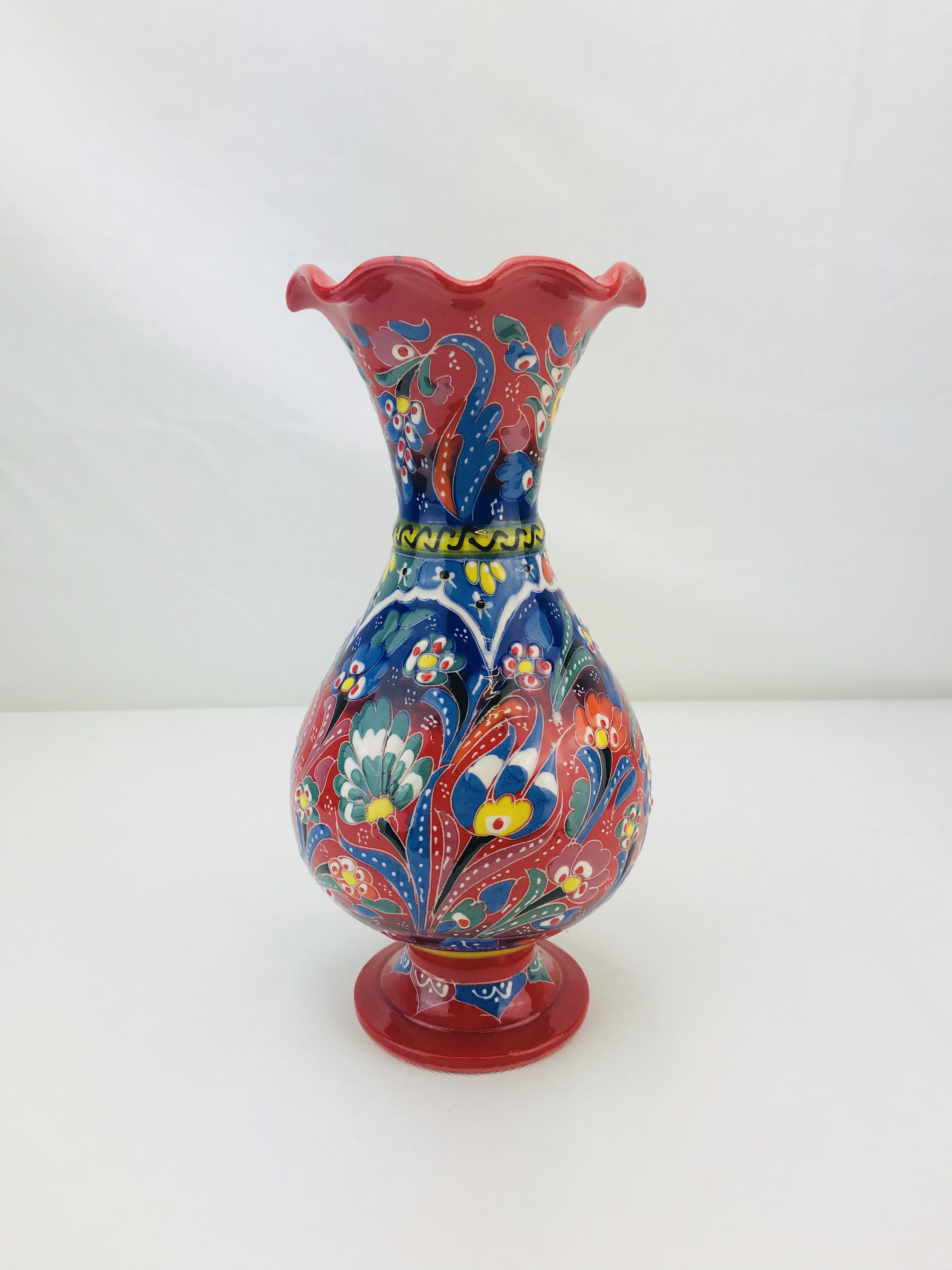 Kutahya Traditional Hand Painted Ceramic Vase Ottoman Tulip And